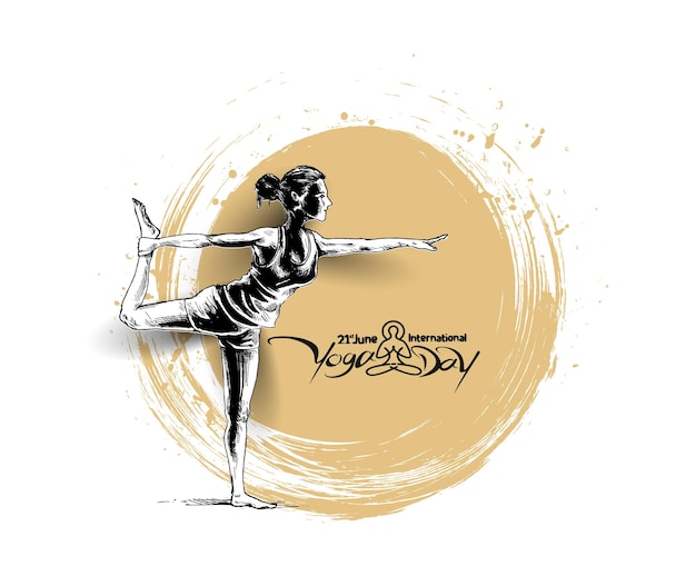 Internationale yogadag jonge vrouw mediteert abstracte postadvertentiebanner vectorillustratie