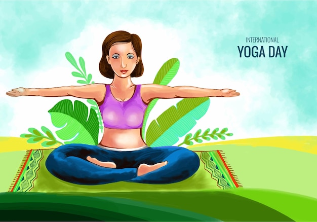 Gratis vector internationale yogadag met vrouw die yoga doet stelt waterverfontwerp