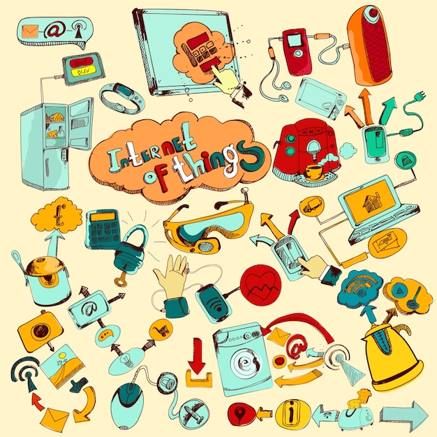 Gratis vector internet of things doodles colored