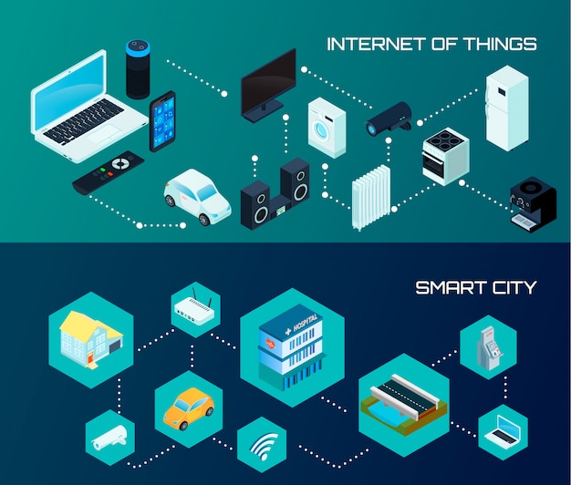 Gratis vector internet of things iot and smart city banners
