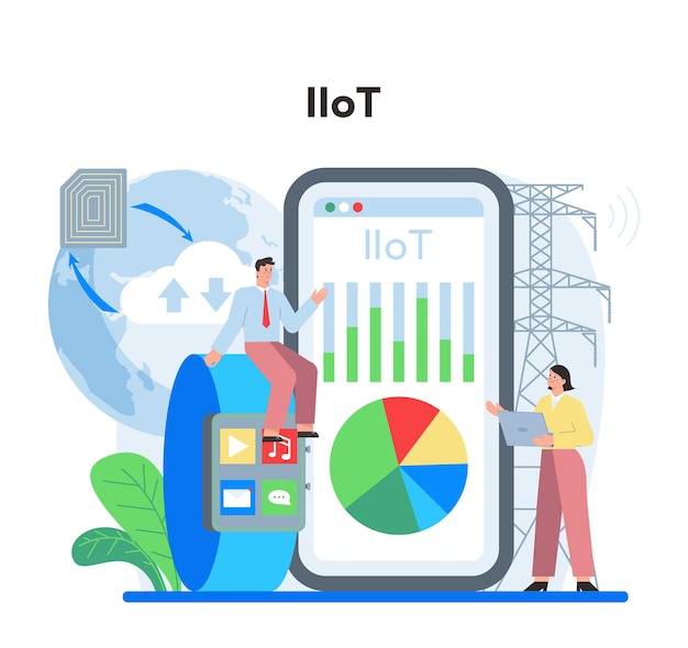 Internet van dingen online service of platform Idee van slimme draadloze elektronica Moderne wereldwijde technologie IIoT platte vectorillustratie