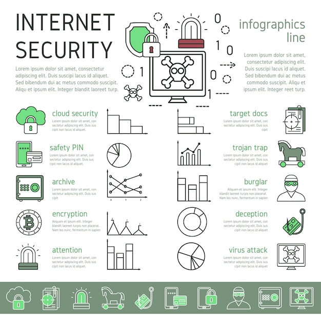 Internetbeveiliging lineaire infographics