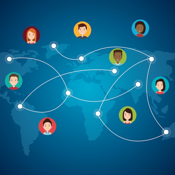 Gratis Vector internetcommunicatie met gemeenschapsmensen