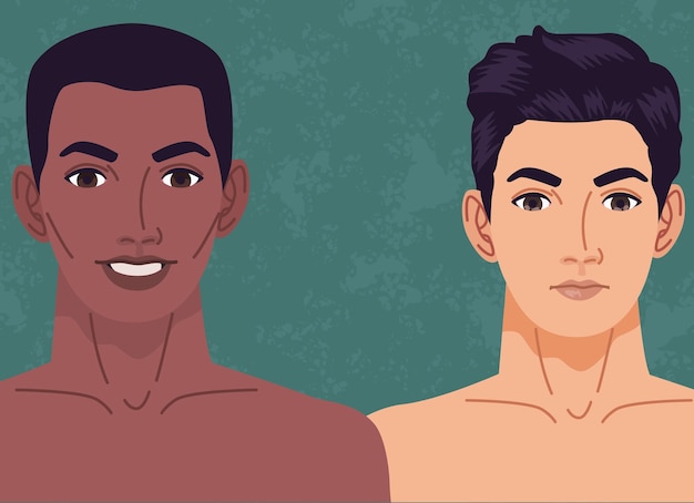 Gratis vector interraciale naakte mannen frontpersonages