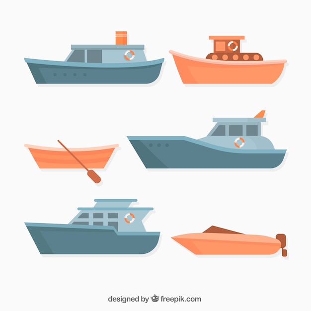 Inzameling van diverse boten in plat design
