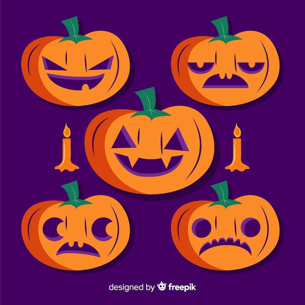 Gratis vector inzameling van halloween-pompoen in vlak ontwerp