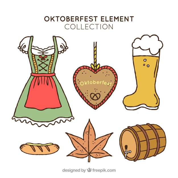 Inzameling van handgetekende elementen van oktoberfest