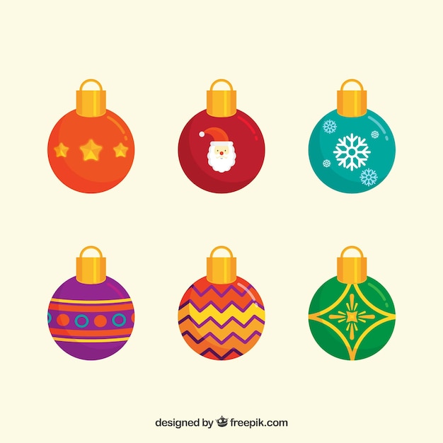 Gratis vector inzameling van kleurrijke kerstballen in plat ontwerp