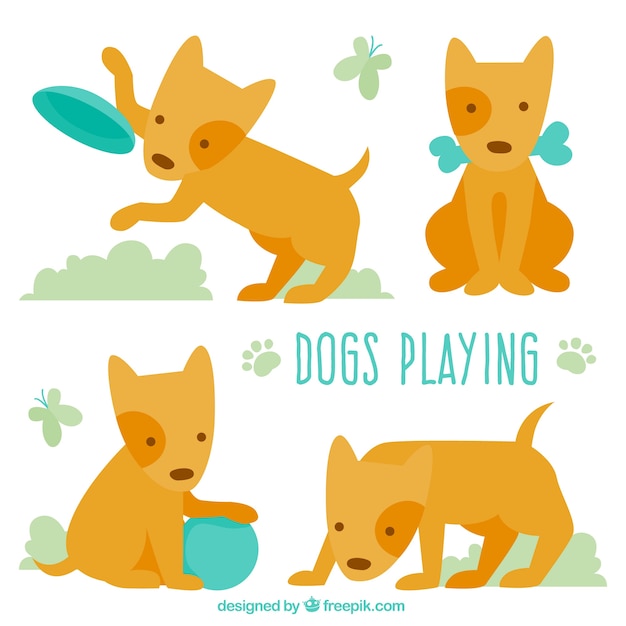 Gratis vector inzameling van leuke hond spelen