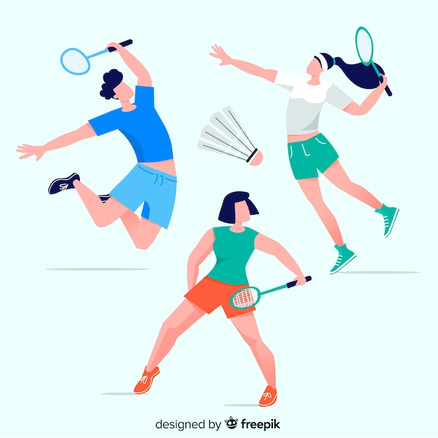 Gratis vector inzameling van mensen die badminton spelen