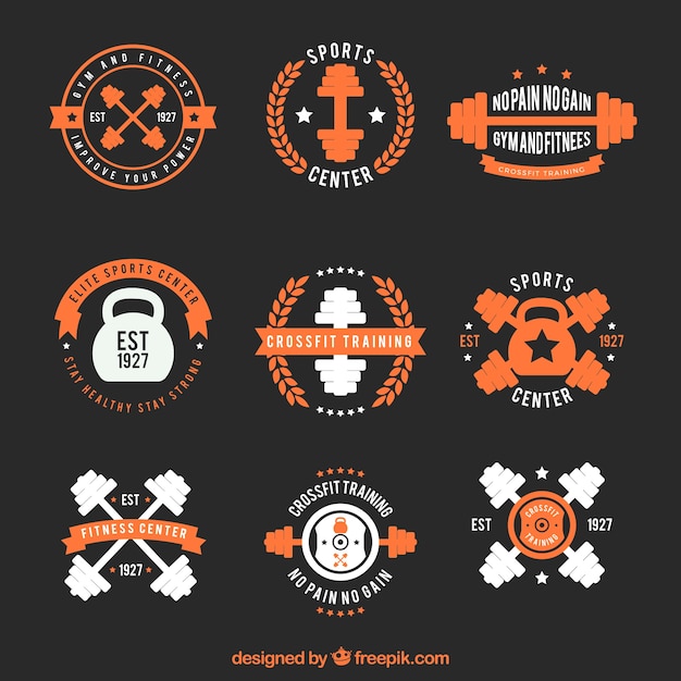 Gratis vector inzameling van uitstekende crossfit stickers oranje