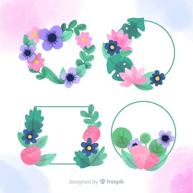 Gratis vector inzameling van waterverfbloemen voor valentijnskaart