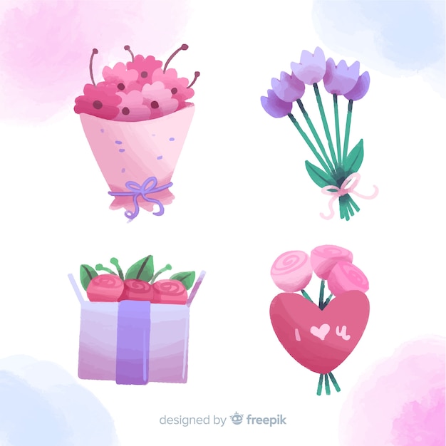Inzameling van waterverfbloemen voor valentijnskaart