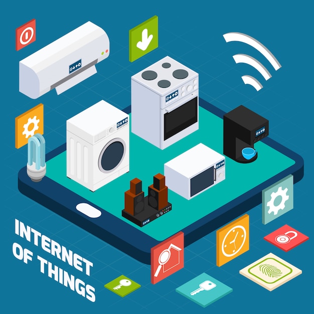 Gratis vector iot beknopte huishoudelijke isometrische concept pictogram