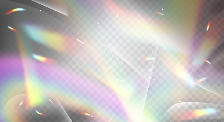 Gratis Vector iridescente flare achtergrond met kristal of prisma regenboog hologram licht.