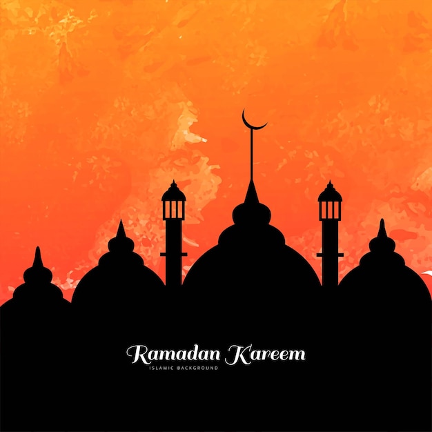Islamitische moskee aquarel textuur met lampen ramadan kareem achtergrond