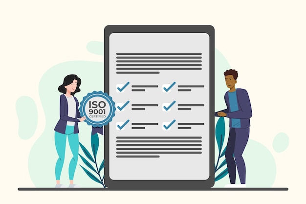 Gratis vector iso 9001-certificering met bladeren