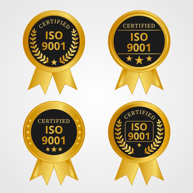 Gratis vector iso certificering stempel goud en zwart