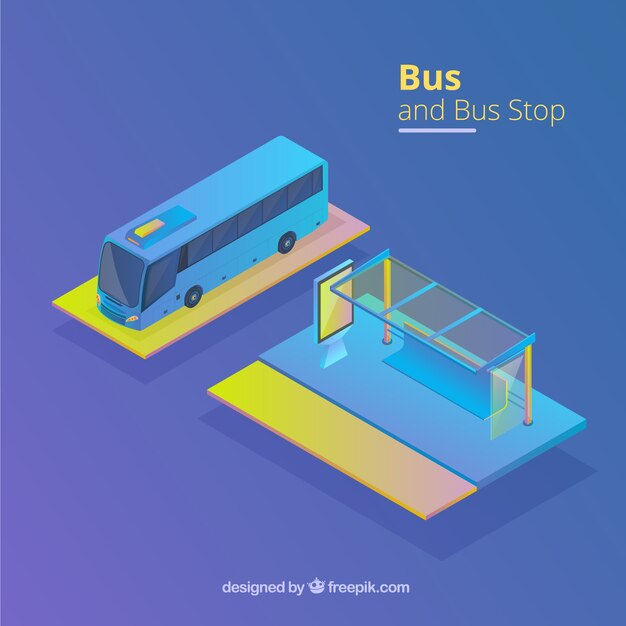 Isometrisch aanzicht van bus- en bushalte
