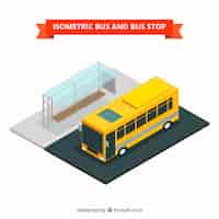 Gratis vector isometrisch aanzicht van bus- en bushalte