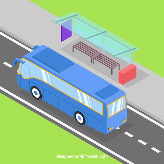 Gratis vector isometrisch aanzicht van bus- en bushalte