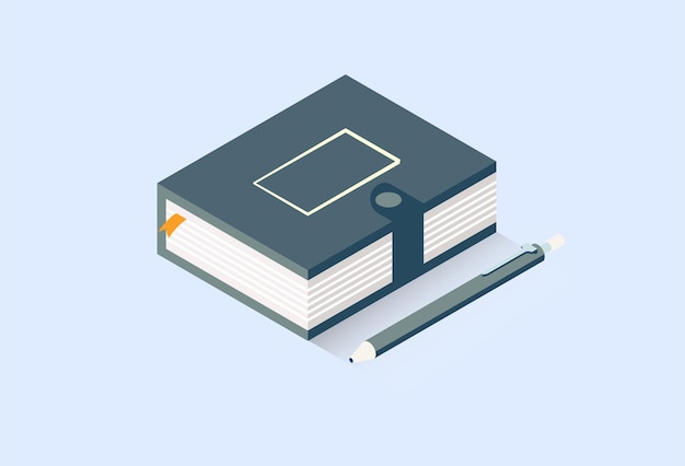Isometrisch boek en pen grafisch element
