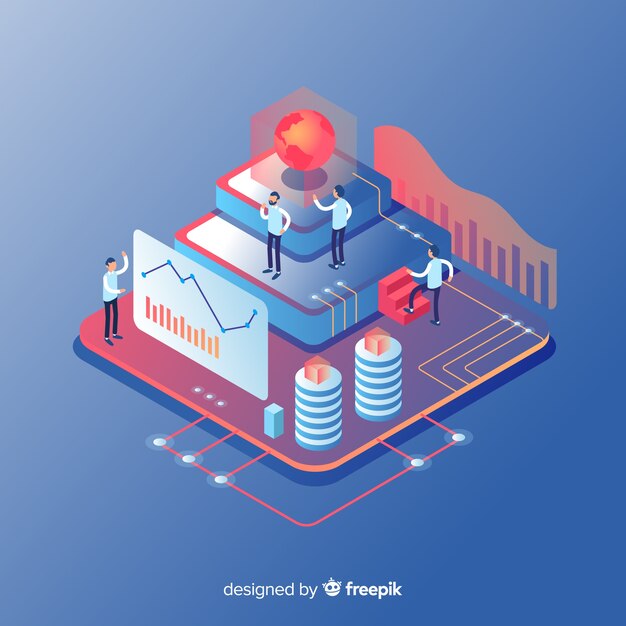 Isometrisch concept van mensen die werken met technologie