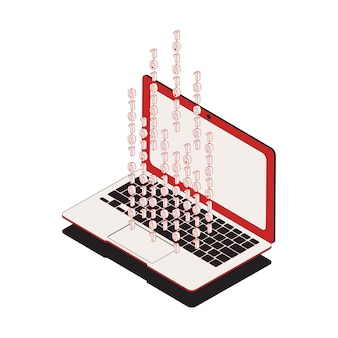 Isometrisch cyberbeveiligingspictogram met 3d-laptop en binaire codeillustratie