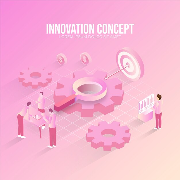 Isometrisch roze innovatieconcept