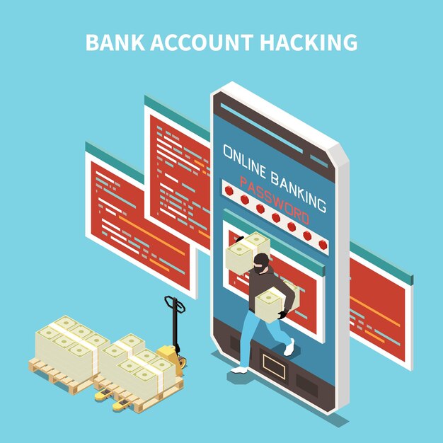 Isometrische bankrekening hacken illustratie