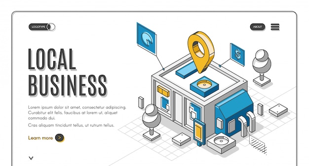 Isometrische bestemmingspagina voor lokale bedrijven, opstarten