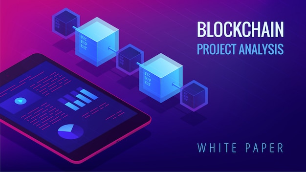 Isometrische blockchain projectanalyse concept.