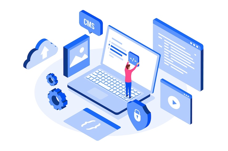 Gratis Vector isometrische cms-concept