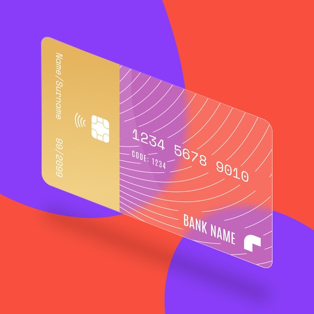 Gratis vector isometrische creditcard met glaseffect