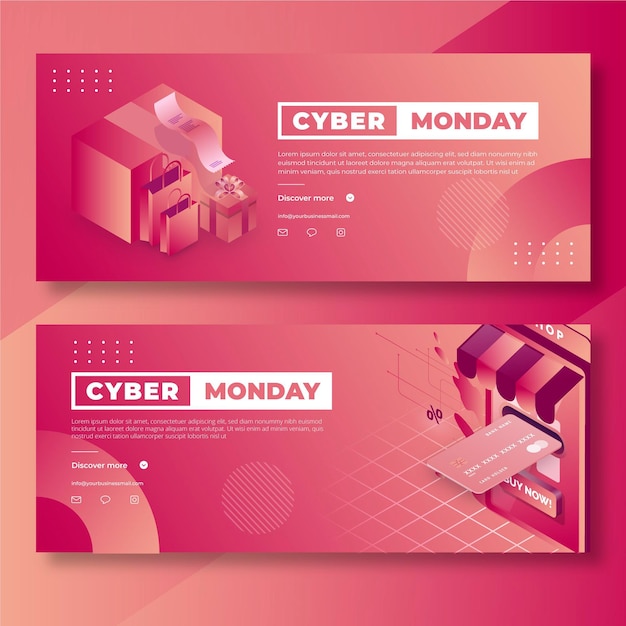 Isometrische cyber maandag horizontale banners set