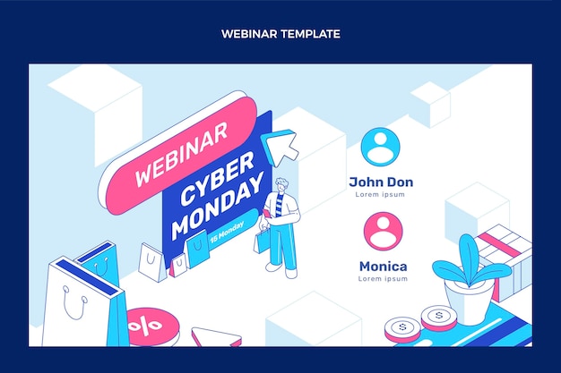 Gratis vector isometrische cyber maandag webinar-sjabloon