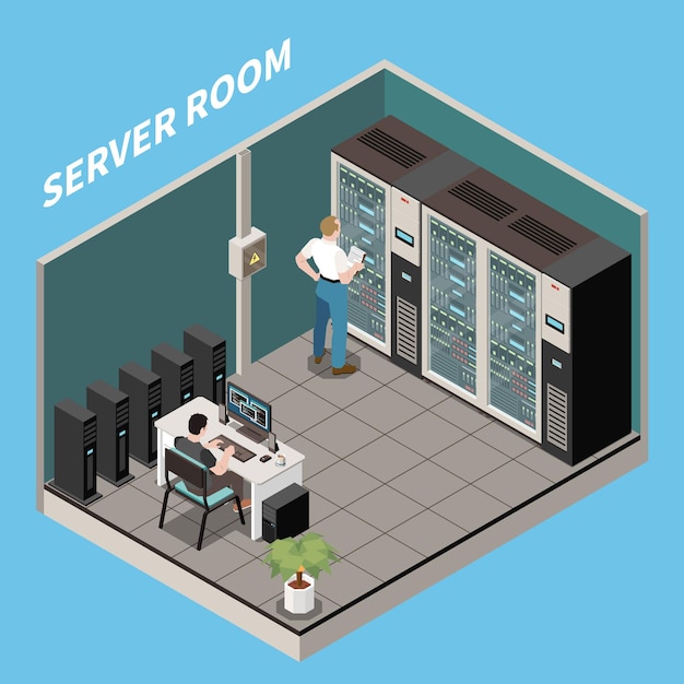 Isometrische datacenter samenstelling serverruimte illustratie