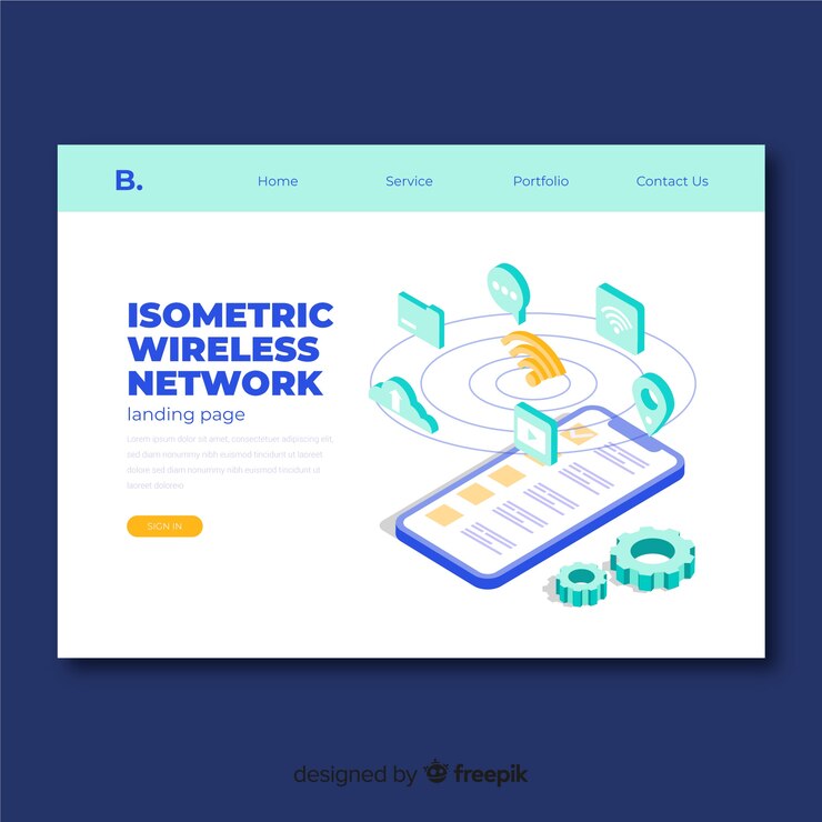 Gratis Vector isometrische draadloze netwerk-bestemmingspagina
