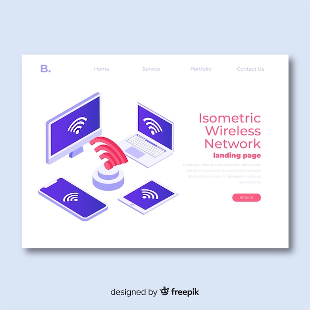 Isometrische draadloze netwerk-bestemmingspagina