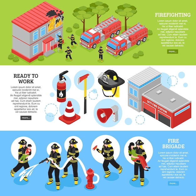 Gratis vector isometrische firefighter banners