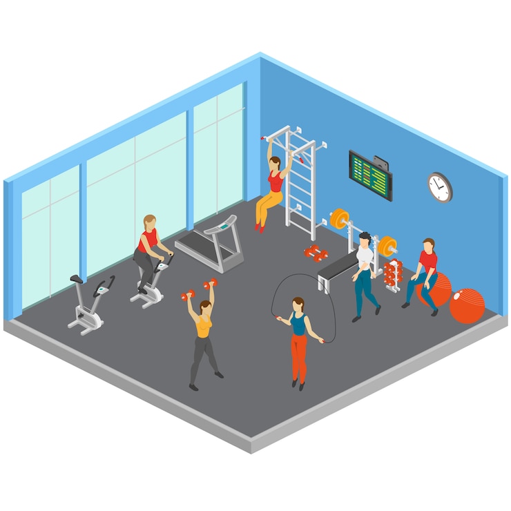 Gratis Vector isometrische fitnessclub illustratie
