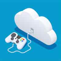 Gratis vector isometrische gamepad met cloud