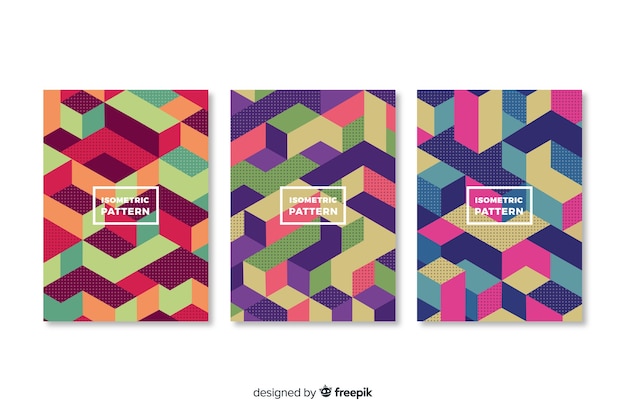 Isometrische geometrische patroon cover collectie