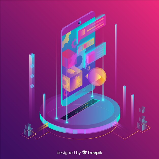 Isometrische gradient 3d mobiele telefoon achtergrond