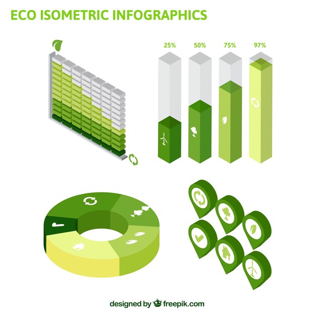 Isometrische infographic elementen in groene tinten