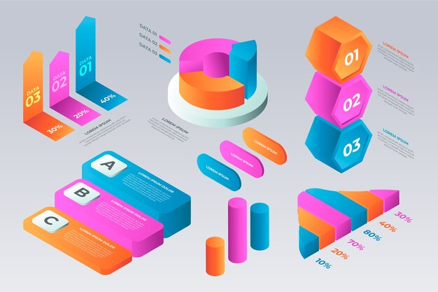 Isometrische infographic sjabloon in meerdere kleuren