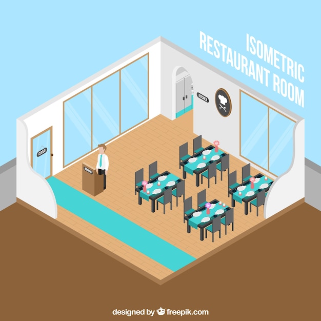 Gratis vector isometrische interieuraanzicht van elegant restaurant