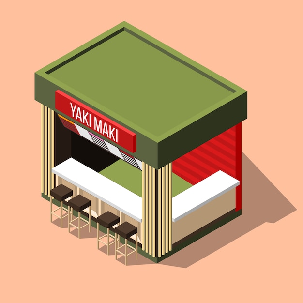 Gratis vector isometrische sushi bar achtergrond