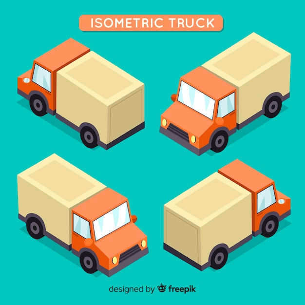 Gratis vector isometrische vrachtwagenperspectieven collectie