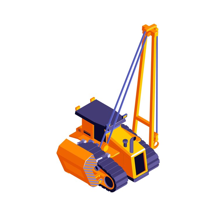Gratis Vector isometrische wegenbouwrolsamenstelling met geïsoleerd beeld van hydraulische kraan vectorillustratie